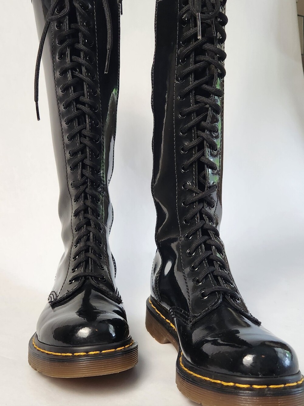 Dr. Martens Tall Knee-High Patent Leather Boots. Lace Up + Side Zip